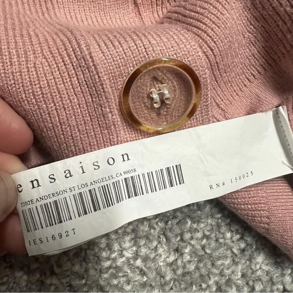 En Saison Sweater Women Small Pink Flared Crop Short Sleeve Cardigan Knit V Neck - Picture 5 of 7